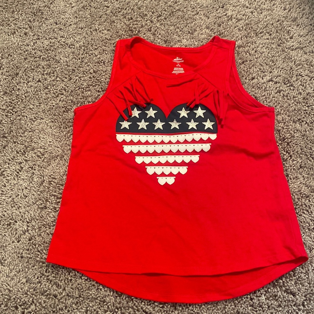 Labor Day red white & blue top stars and hearts size 7-8